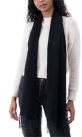 Style & Co Women's Polyester Solid Fringe-Trim Scarf - Black 68"L x 15"W