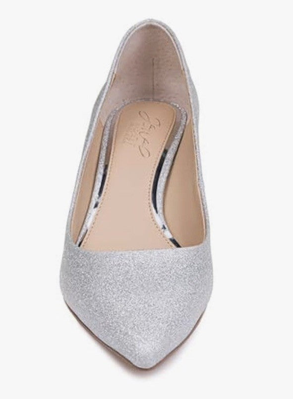 Jewel Badgley Mischka Women's Silver Royalty Kitten Heel Pumps Heels Size 6 Glit
