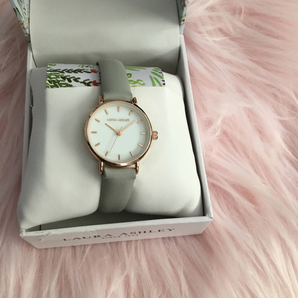 Laura Ashley Women's Mini Slim Clean Gray Strap Watch 