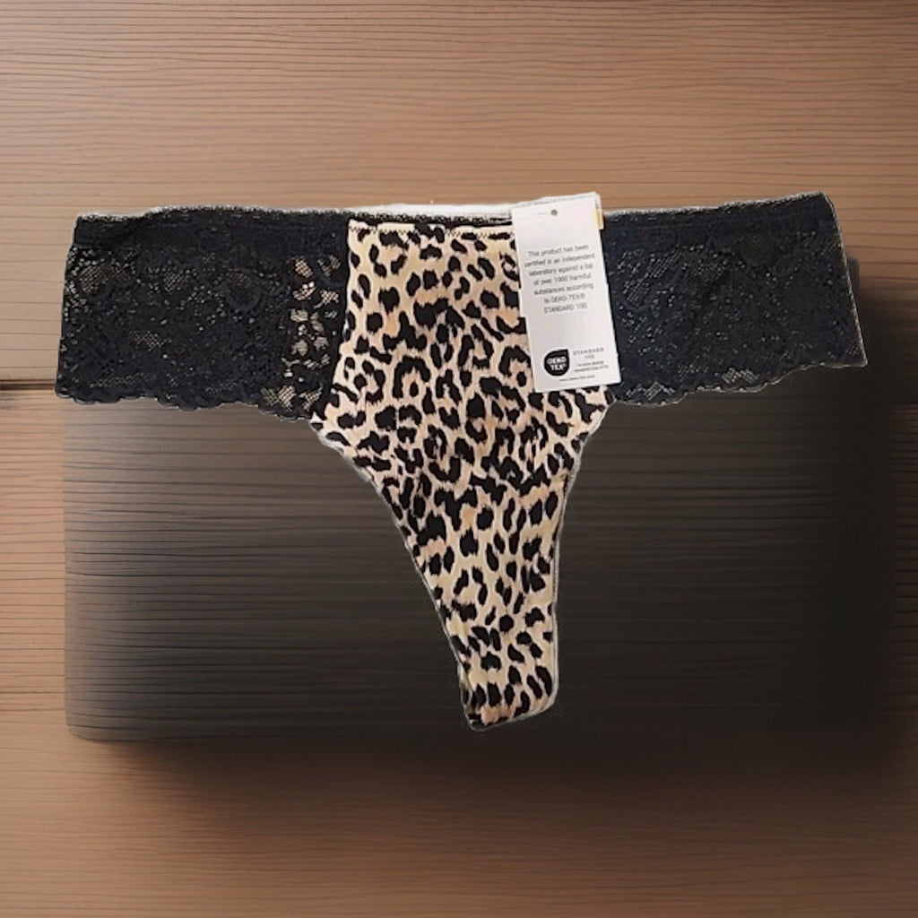 I.n.c. International Concepts Women's Satin Micro Cheetah Thong Underwear Large