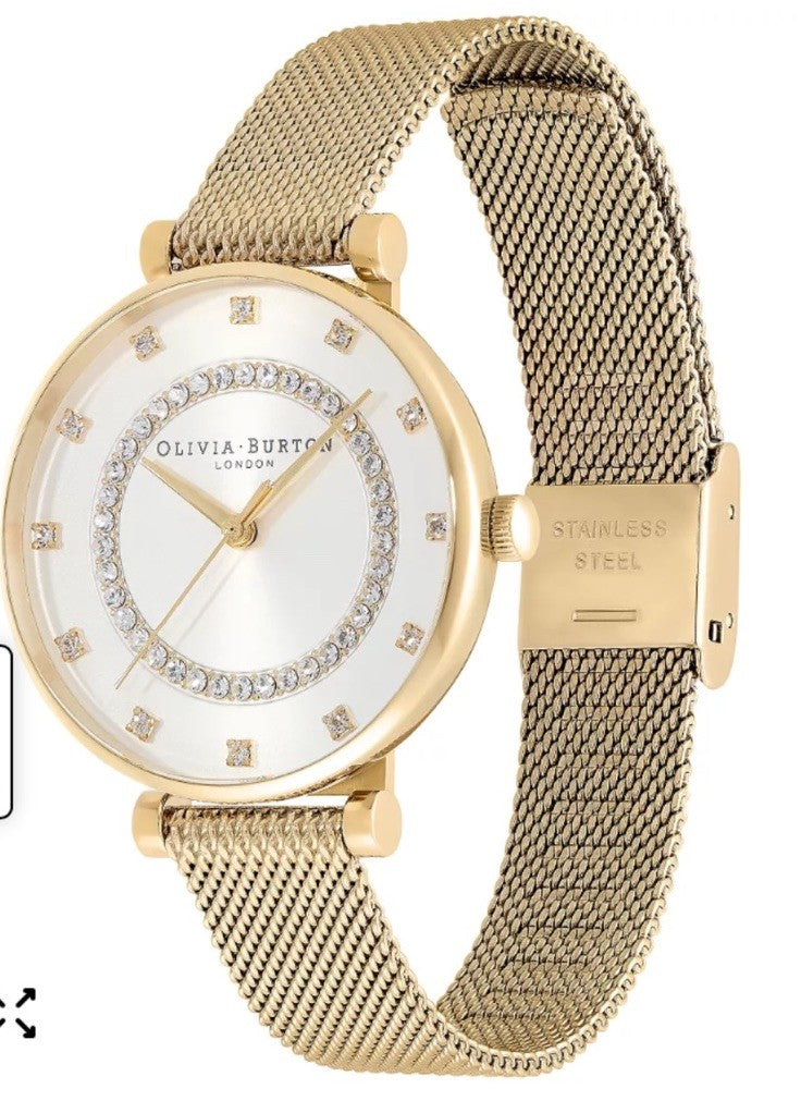 Olivia Burton Women's T-Bar Gold-Tone Stainless Steel Mesh Bracelet Watch 32mm