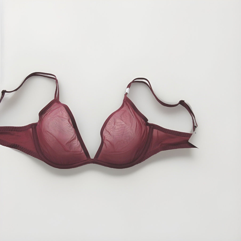 Calvin Klein CK Plunge See Through Bra Burgundy ( 32B