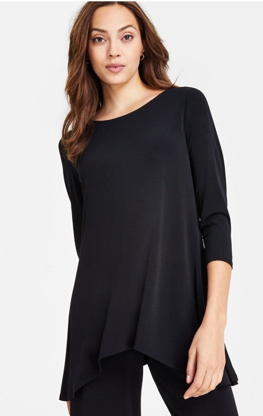 JM Collection Women's Neckline Satin-Trim 3/4 Sleeve Knit Top Blouse Black large