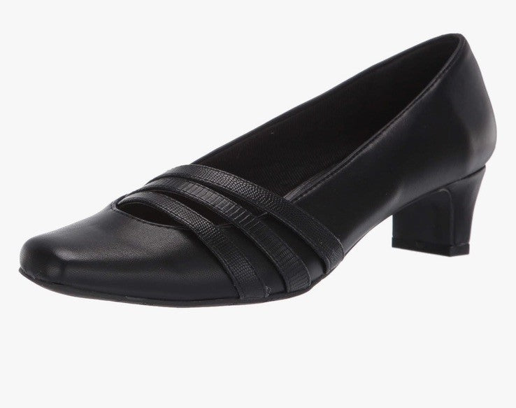 Easy Street Women's Entice Squared Toe Pumps, Black Lizard Size 8.5M