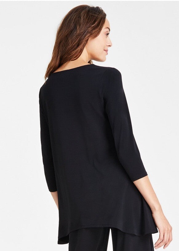JM Collection Women's Neckline Satin-Trim 3/4 Sleeve Knit Top Blouse Black large