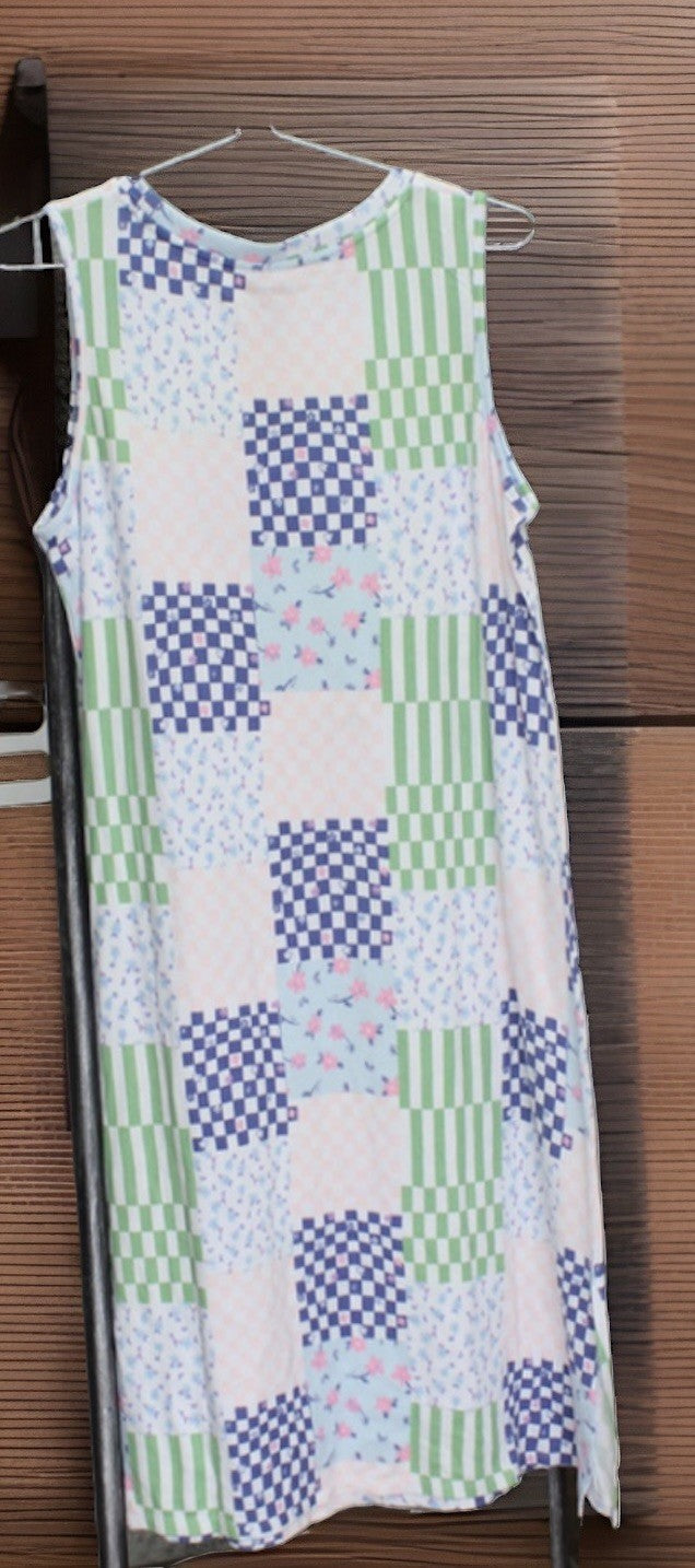 Roudelain Women's Printed Sleeveless Nightgown - Ditsy Check, X-LARGE