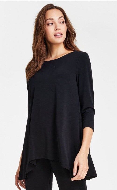 JM Collection Women's Neckline Satin-Trim 3/4 Sleeve Knit Top Blouse Black large