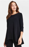 JM Collection Women's Neckline Satin-Trim 3/4 Sleeve Knit Top Blouse Black large
