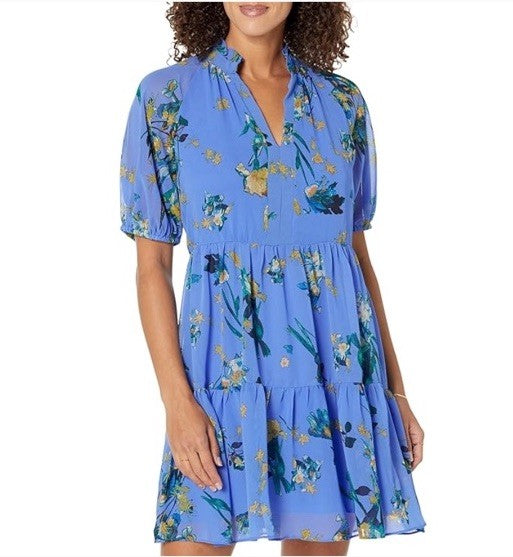 CECE Womens Ruffled Tiered Shift Dress Tropic Night M