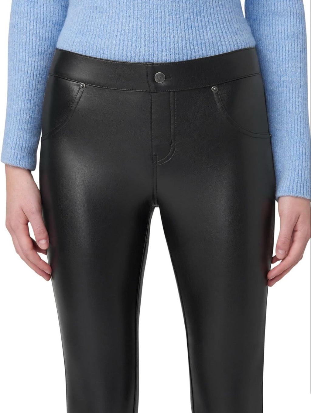 NEW in Pkg HUE Black Body Gloss Liquid Finish Leggings Size XL Moto Faux Leather