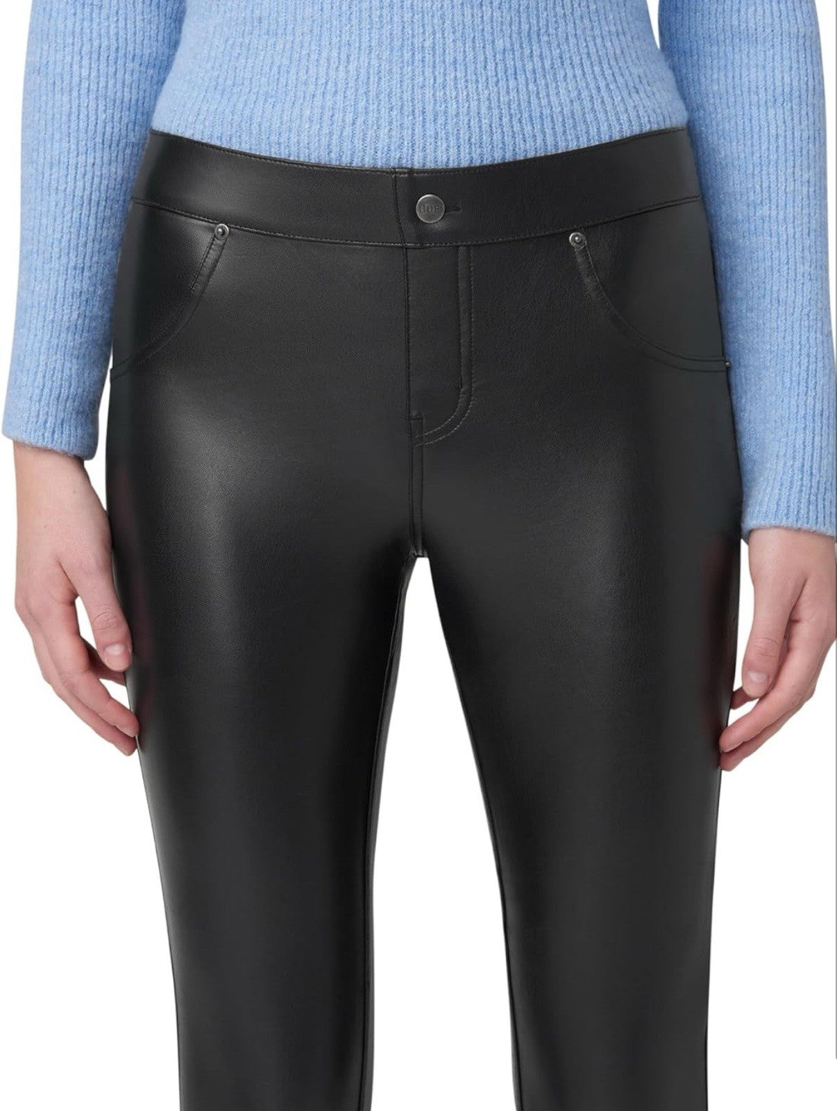 NEW in Pkg HUE Black Body Gloss Liquid Finish Leggings Size XL Moto Faux Leather