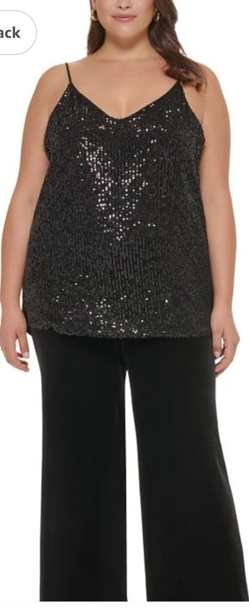 Calvin Klein Women's Black Sequined Camisole Top Plus Size 2X