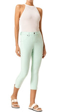 HUE Women's Ankle Slit Essential Denim Capri Leggings, Aqua Foam Size Small 