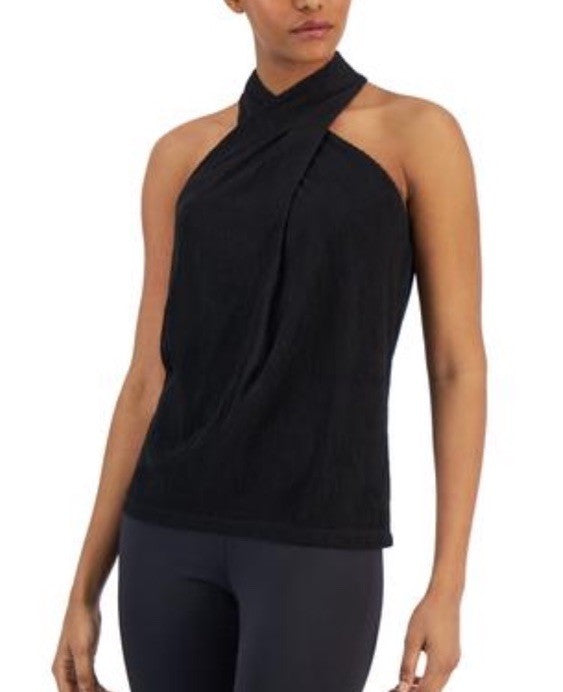 Anne Klein Women's Ribbed Pleated Halter Top Black XL