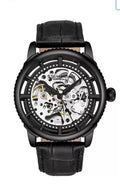 StuhrlingMen's Black Alligator Embossed Genuine Leather Strap Watch 42mm