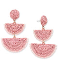 On 34th Woven Raffia and Seed Bead Dangle Earrings Pink Multi New with Tags