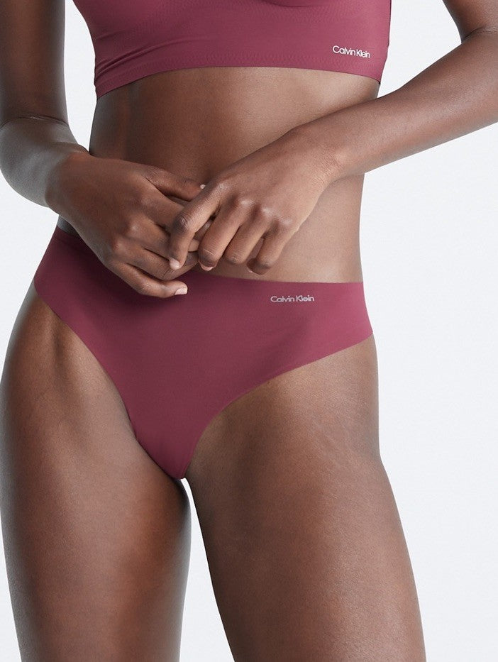 Calvin Klein Women's Invisibles Microfiber Stretch Thong Underwear Burgundy L