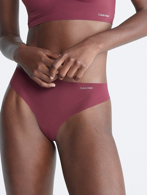 Calvin Klein Women's Invisibles Microfiber Stretch Thong Underwear Burgundy L
