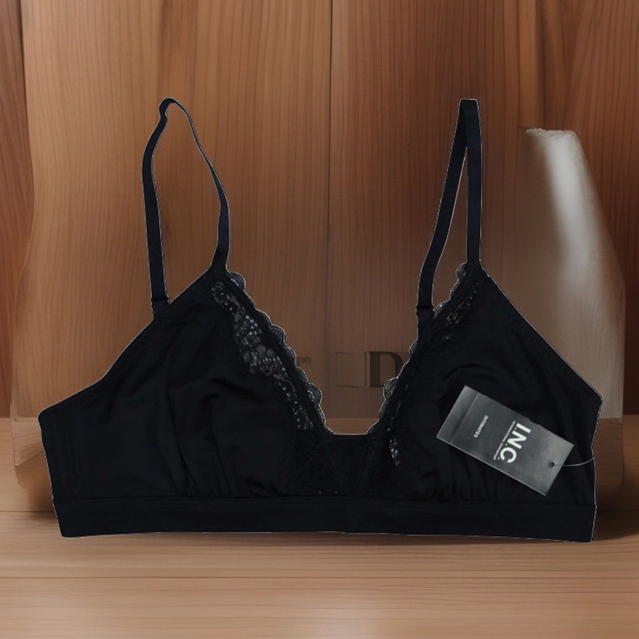 I.n.c. International Concepts Women's Satin Micro Bralette, Black, SMALL