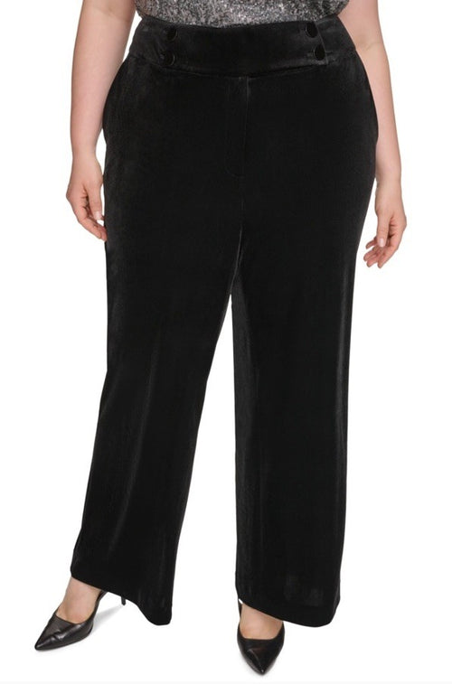 Calvin Klein Plus Size High Rise Velvet Wide-Leg Pants Black 16W