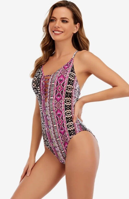 NEW Lucky Brand MULTI Boho Chic One-Piece Swimsuit, US Small (4-6) N6693