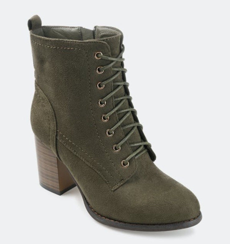 Journee Collection Women's Baylor Lace Up Stacked Heel Booties Olive 11