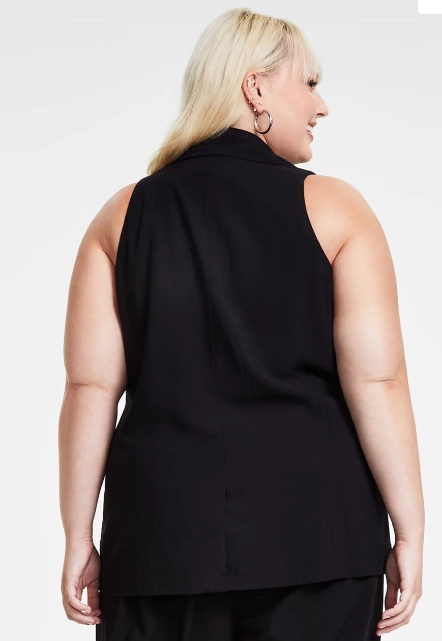 Bar III Trendy Plus Size Single-Button Collared Vest, Black 4X