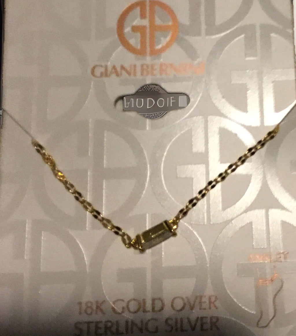 Giani BerniniCubic Zirconia Station Mirror Link Ankle Bracelet in 18k Gold Plato
