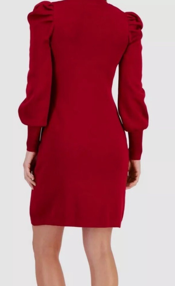 Taylor Womens Puff Sleeve Above-Knee Sweater Dress, Red Size S
