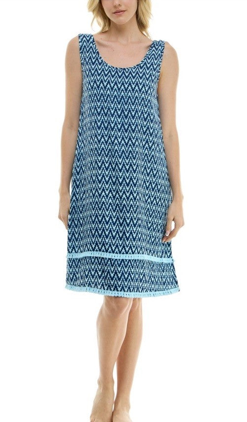 Roudelain Women's Printed Tassel-Trim Tank Nightgown - Slash Geo Size L