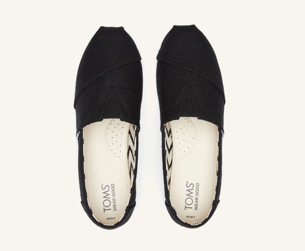 Women's Toms Alpargata Black/Black Recycled Cotton Canvas  100% Original Brand