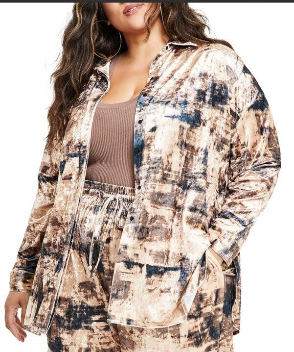 NINA PARKER Women Brown Trendy Velvet Oversized Shirt Plus Size 3X