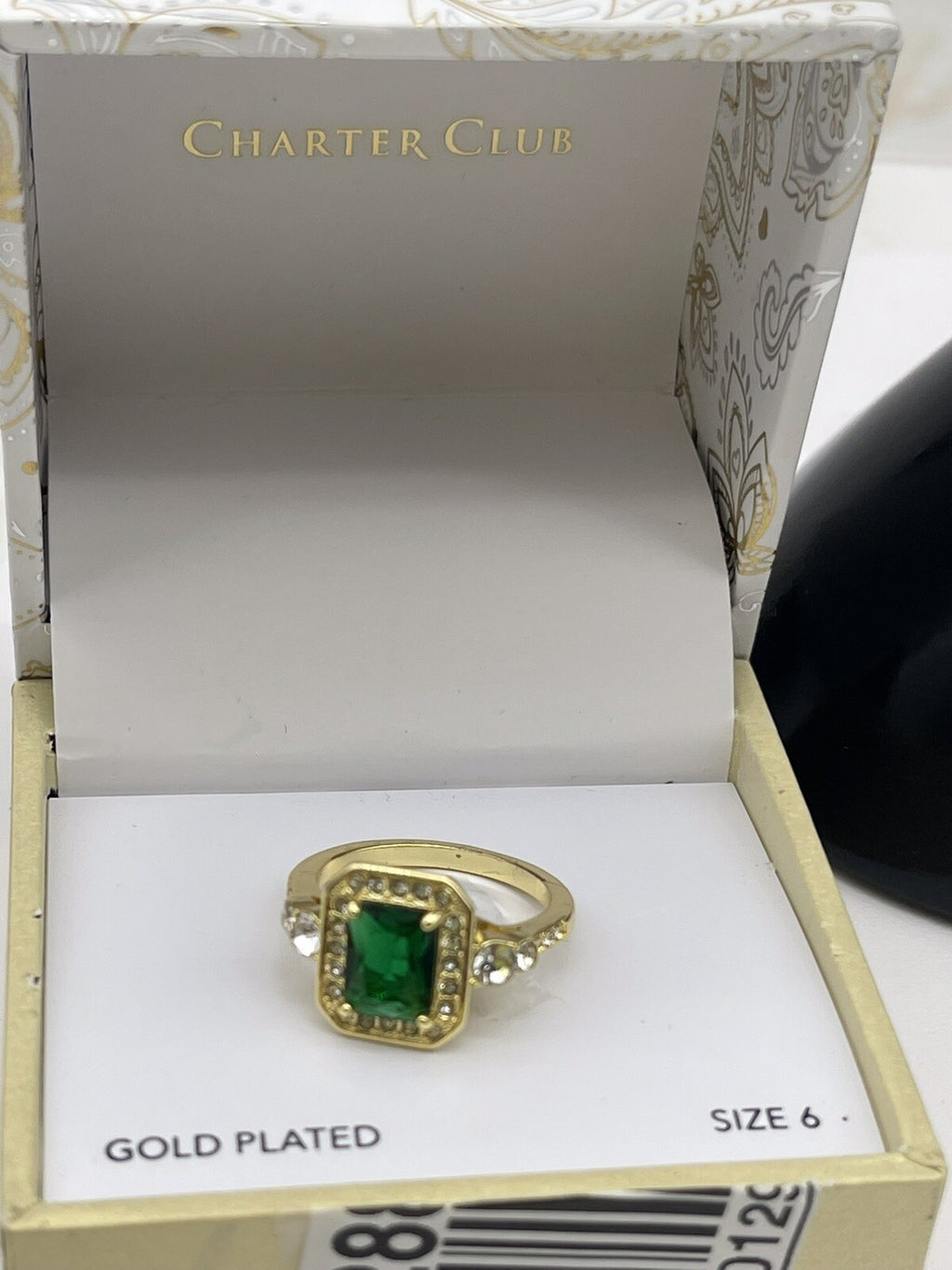 Charter Club Gold Plated Cubic Zirconia Green Cushion Stone Ring Size 6