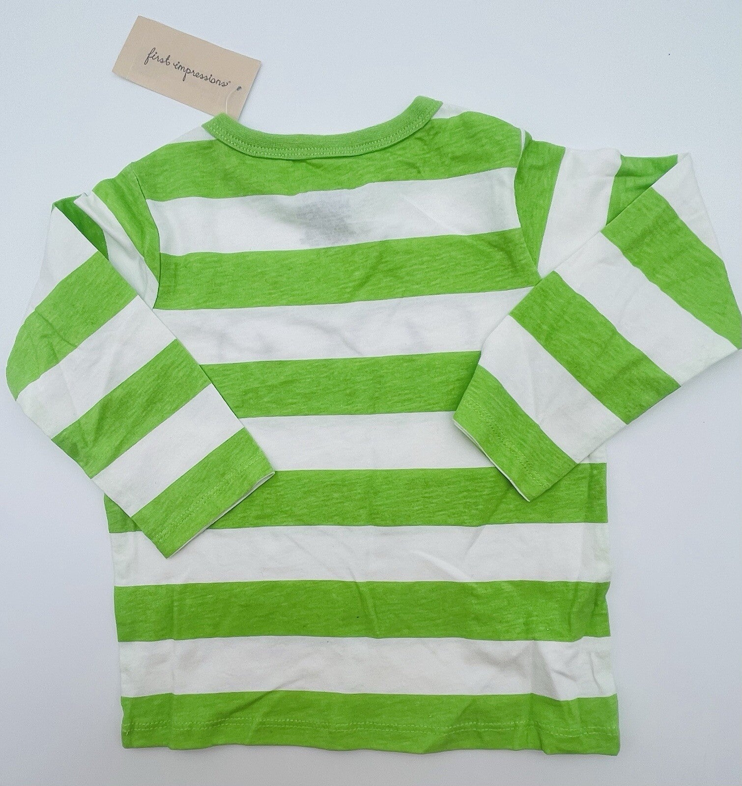 First Impression Toddler Boys Green White Striped Long Sleeve Graphic T Shirt 2T