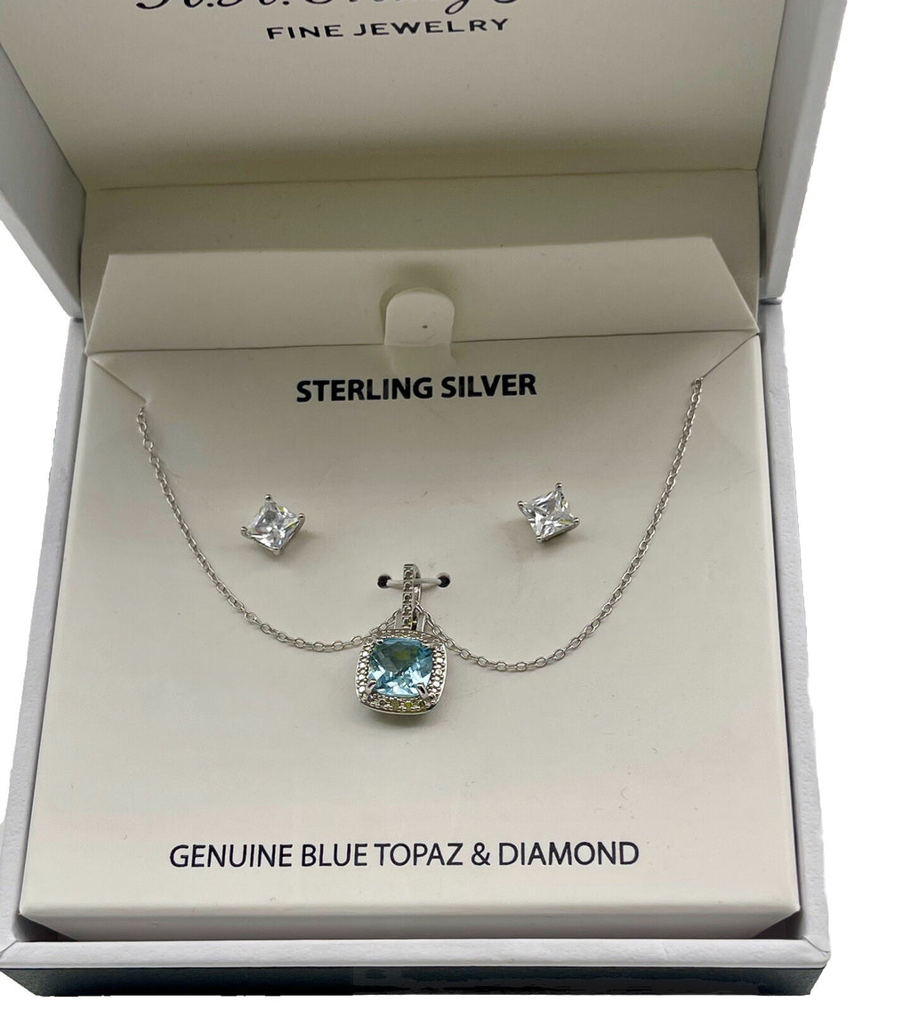 r h macy co fine jewelry Sterling Silver Genuine Blue Topaz Necklace With Earr 