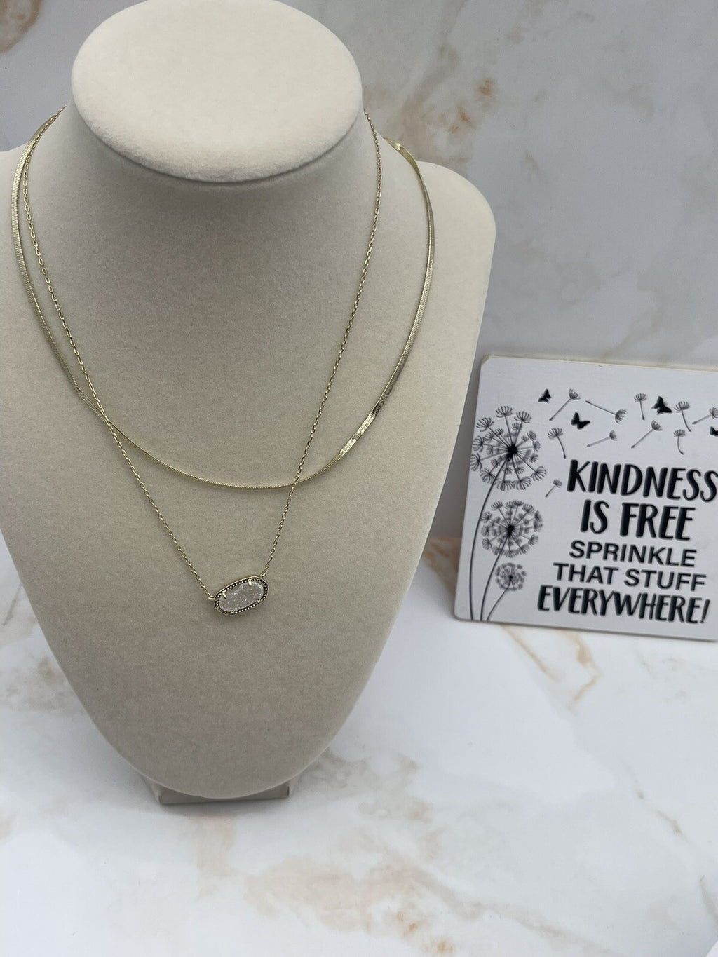Kendra Scott Gold Tone Double Strand Chain Necklace with Stone  15-18” GORGEOUS