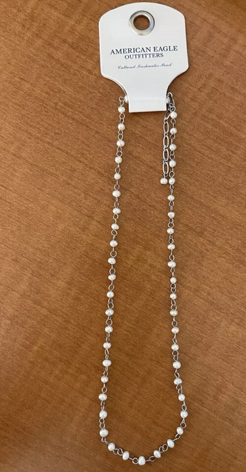 American Eagle Silvertone And Faux Pearl Necklace