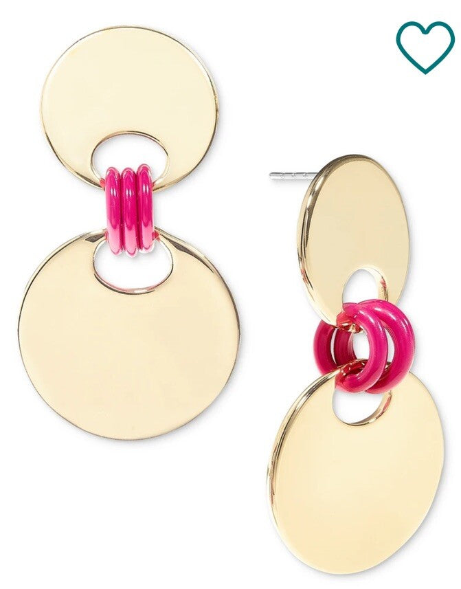 On 34th Gold-Tone Disc & Color Ring Drop Earrings, Pink