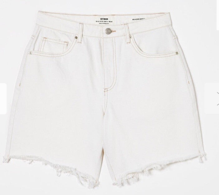 Cotton On Relaxed Denim Shorts Vintage White Worn Size 16