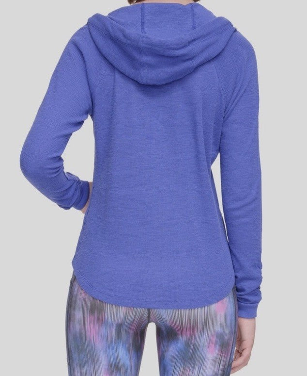 Calvin Klein Women's Blue Ruched-Sleeve Zip Hoodie Plus Size: 3X
