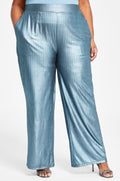 Nina Parker Trendy Plus Size Metallic Wide-Leg Pants Ice Blue 2X