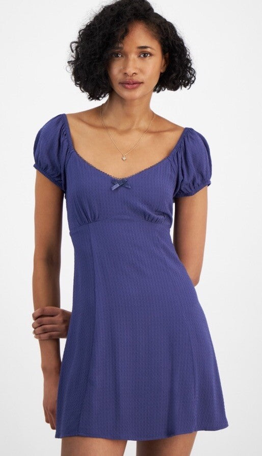 Self Esteem Juniors Textured Smocked Back Empire Waist Blue Large 