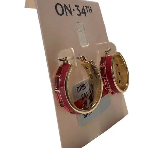 On 34th Women’s Gold Pink Stone Hoop Earrings 