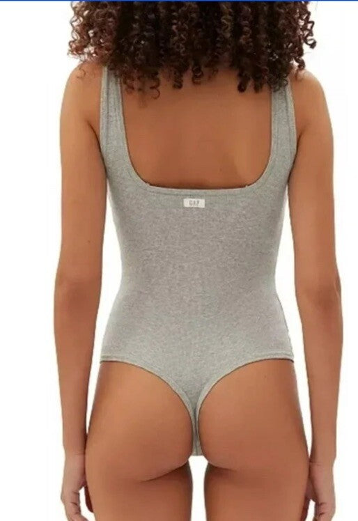 Gap bodysuit Thong GapBody Grey Comfort Cotton Ribbed Gray Size M  NWT