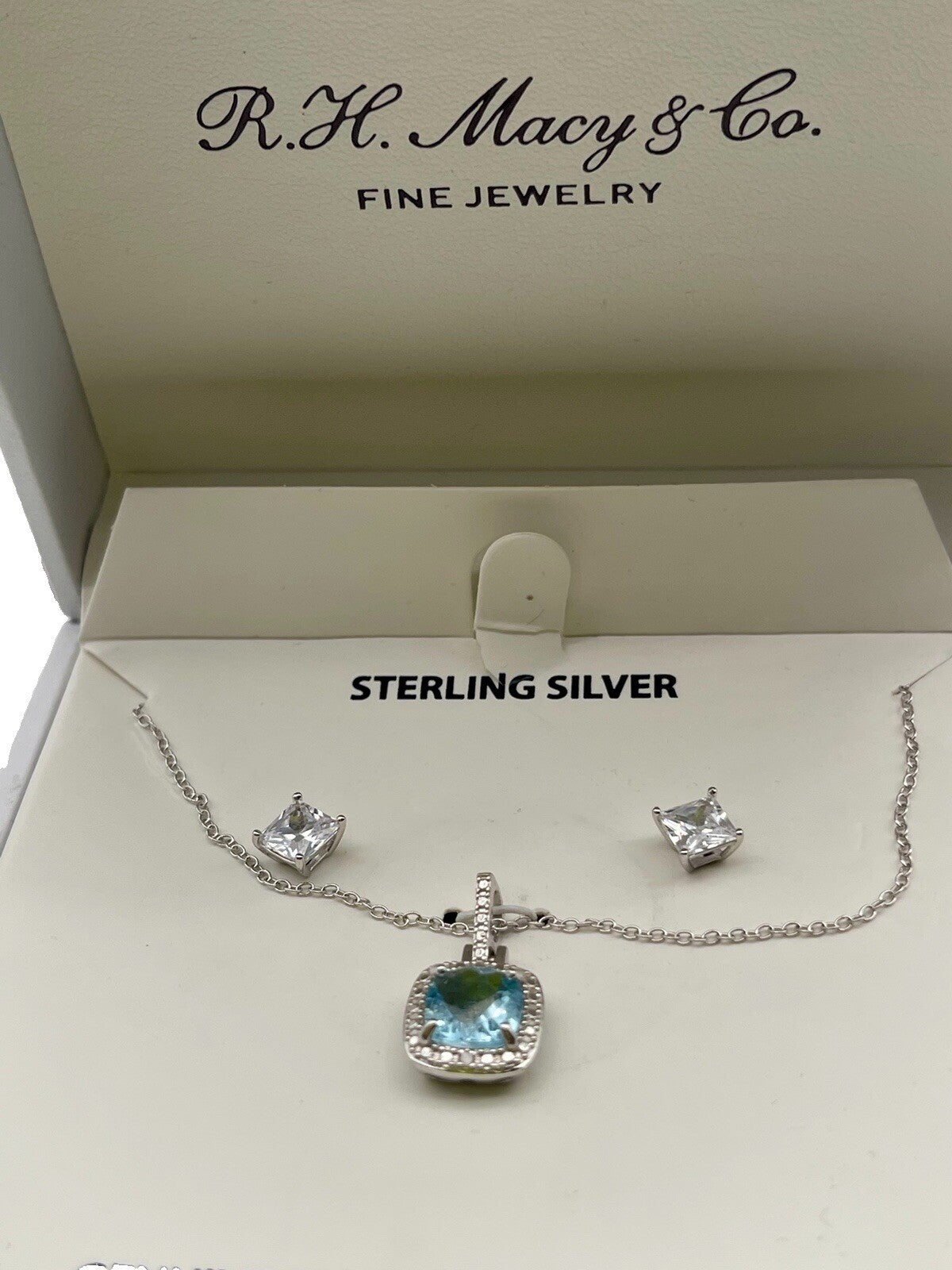 r h macy co fine jewelry Sterling Silver Genuine Blue Topaz Necklace With Earr 