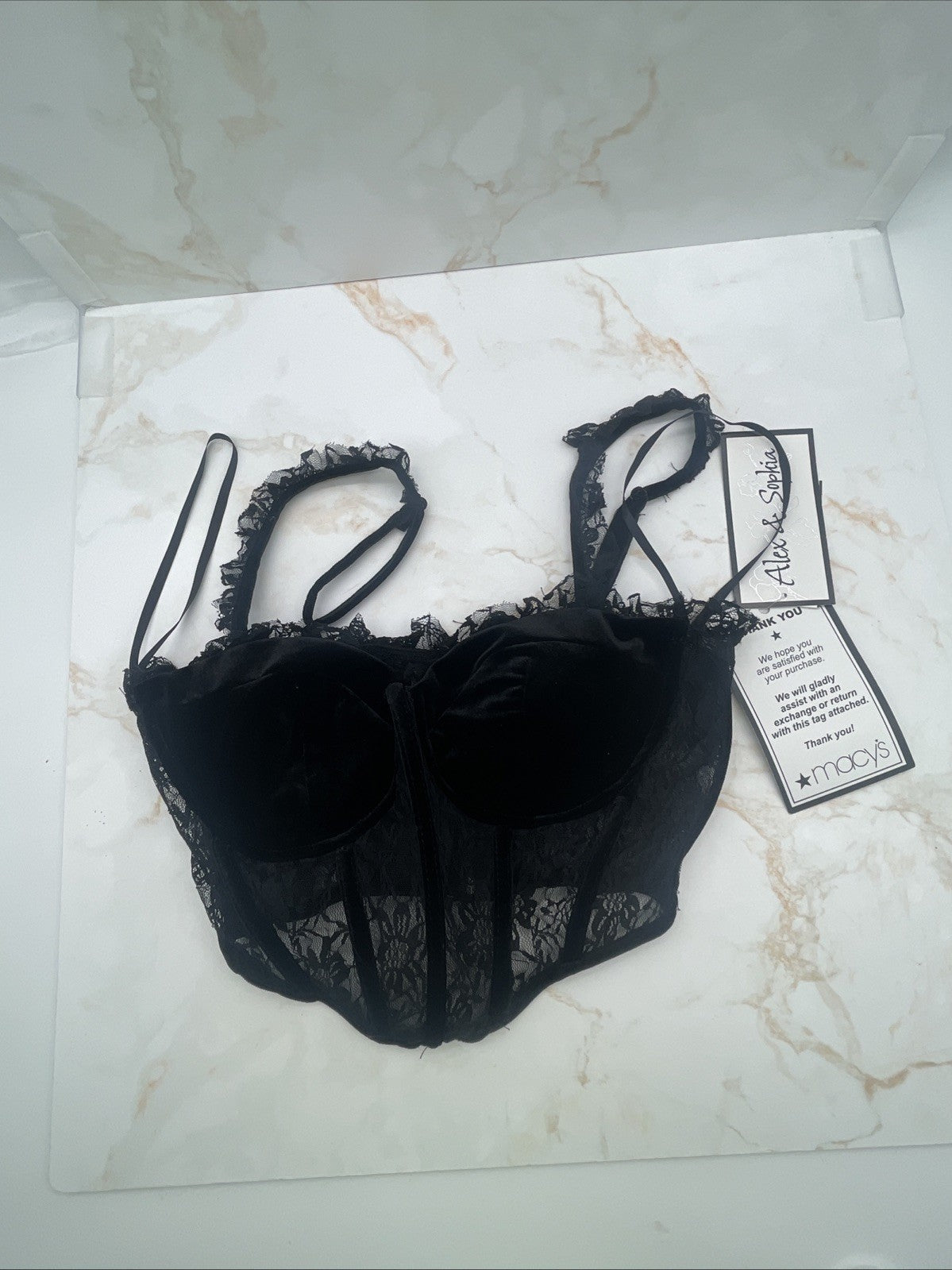 • Chrome Product Details Alex & Sophia Juniors' Velvet-Trim Lace Corset Top 9/10