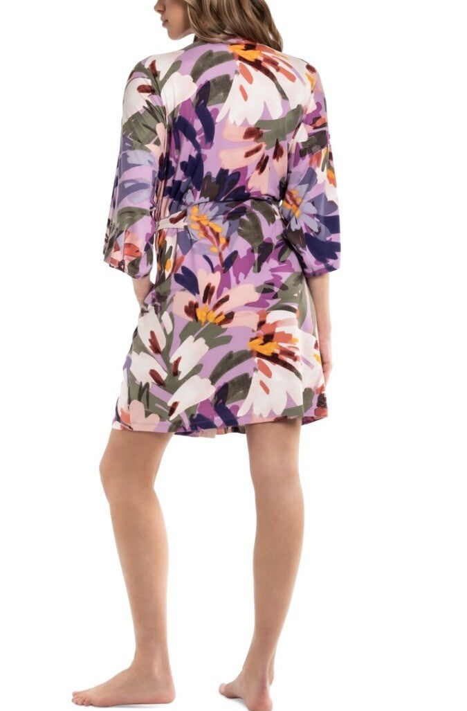 Linea Donatella Women's Printed Knit Wrap Robe Violet Purple Size L/XL 