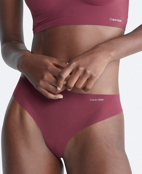 Calvin Klein Women's Invisibles Microfiber Stretch Thong Underwear Burgundy M