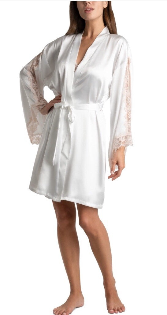 Linea Donatella Women's S/M Brides Blush Satin Robe Ivory BSH030
