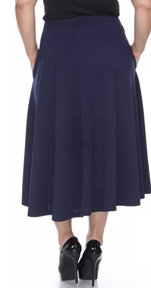 White Mark Plus Size Flared Midi Skirt Navy 1XL